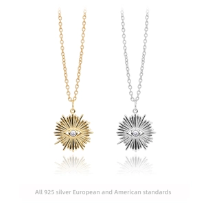 925 Sterling Silver Evil Eye Sunburst Pendant Necklace Vintage Rhinestone Gold Silver Plated Jewelry For Women Gift