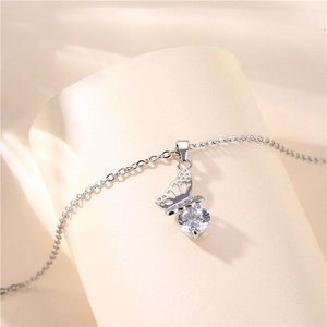 Elegant titanium steel necklace featuring a hollow butterfly pendant with a sparkling zircon