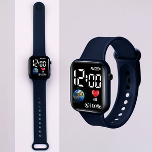 Detail view of the digital watch face with step count, heart rate, and world map