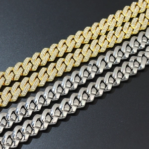 Hip hop 14mm double row iced out Cuban link chains in gold and silver plating