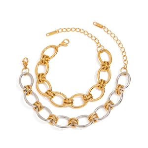 Two-tone gold and silver stainless steel chunky chain bracelet in minimalist modern style