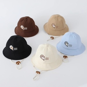 Baby boy otter embroidery bucket hat set with adjustable windproof chin straps