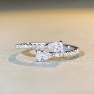 S925 silver moissanite ring featuring a crown design and pear-shaped stones for women