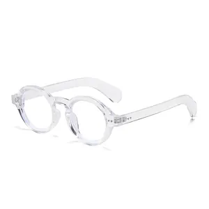 Classic round transparent retro glasses in high-gloss white with minimalist full-frame design