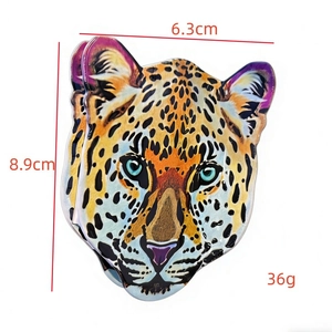 Acrylic leopard head hair claw clip with yellow cheetah print and size measurements