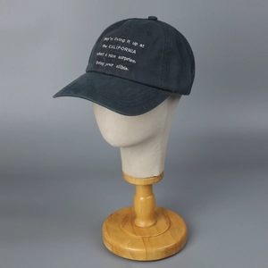 Washed cotton baseball cap with California letter embroidery and curved brim in dark grey