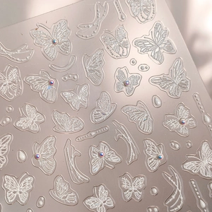 Autocollants 3D papillon pour ongles avec paillettes aurore et strass irisés