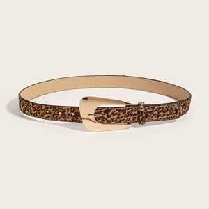 Women Leopard Print PU Leather Belt Vintage Korean Fashion Gold Alloy Pin Buckle Slim Waist Strap For Jeans Accessories