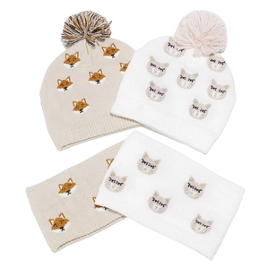 Kids Knit Hat And Neck Warmer Winter Warm Outdoor Acrylic Cartoon Fox Cat Animal For Boys Girls