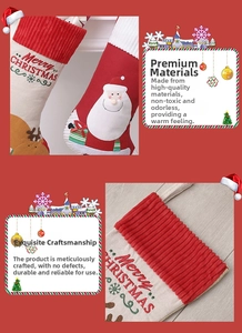 Detail of Christmas stocking with Santa and reindeer applique and Merry Christmas embroidery