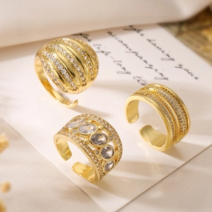 Luxury Adjustable Open Ring Gold Plated Copper Zircon Geometric Inlay Minimalist Fashion Jewelry For Women