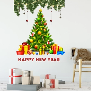 PVC Christmas Tree Wall Stickers Waterproof Removable Happy New Year Festive Home Window Decoration Decals