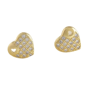 Exquisite gold-plated heart stud earrings with sparkling cubic zirconia pavé stones