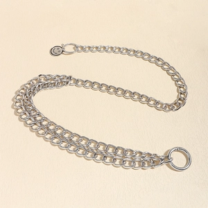 Detail of silver double-layered metal belt chain with round Smily Face charm pendant