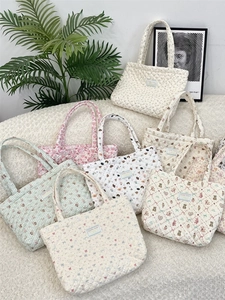 Women Quilted Cotton Tote Bag Large Capacity Cartoon Animal Floral Print Casual Shoulder Handbag Soft Lightweight
