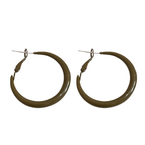 Olive green geometric resin hoop earrings with silver pins in a minimalist retro style