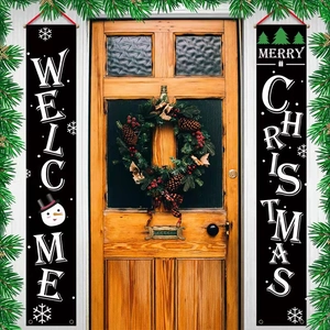 Christmas Door Banner Merry Christmas Welcome Sign Oxford Cloth Outdoor Porch Hanging Couplet Festive Decor