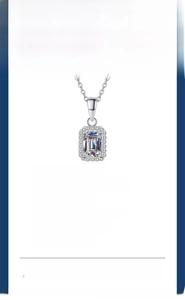 Detailed specs of 1ct radiant cut moissanite necklace in s925 sterling silver
