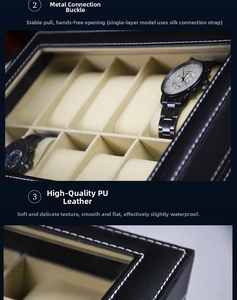 Detail of the durable metal hinge and premium black PU leather texture with white stitching