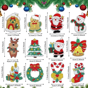 12-pack Christmas DIY diamond painting keychain set with Santa and Reindeer designs