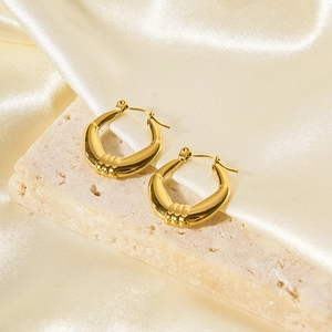 Dettaglio degli orecchini in acciaio inossidabile placcato oro 18K con texture a coste