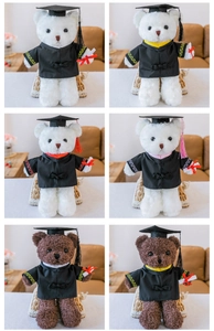 Vista dettagliata delle varianti di orsetto di laurea in abiti colorati per un regalo.