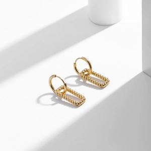 Minimalist Titanium Steel Drop Earrings For Women Geometric Rectangle Twist Pattern Gold Plated Stainless Steel Jewelry