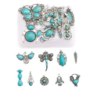 Bohemian retro turquoise alloy pendants set with butterfly moon star feather and bird charms