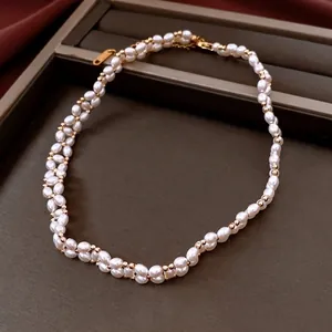 Collier double rang de perles plaqué or 18 carats de style palais français élégant