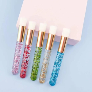 Lash Nose Cleaning Brush Soft Fiber Bristles Flat Head Blackhead Remover Tool Glitter Acrylic Handle Gold Ferrule