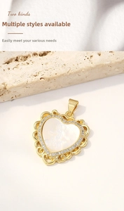 Macro detail of heart pendant with shell inlay and carved angel relief in gold frame