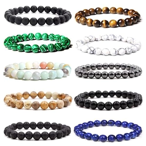 Natural Stone Beaded Bracelet Handmade Round Gemstone Elastic Bangle Healing Energy Yoga Jewelry For Men Women