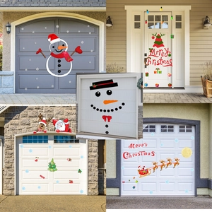 DIY Christmas garage door stickers with snowman and reindeer holiday themed designs