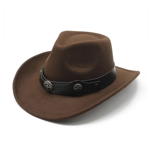 Chapeau De Cowboy Western En Feutre Avec Bande En Cuir Et Conchos Étoiles En Métal Bord Large Rétro Style Mixte