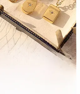 Detailed close-up of gold vintage jewelry set featuring engraved starburst patterns