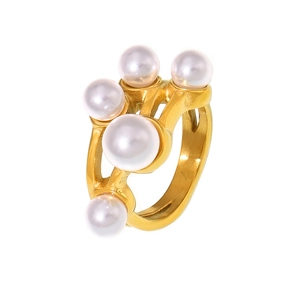 Minimalistische 18k vergulde roestvrijstalen ring met vijf ingelegde parels