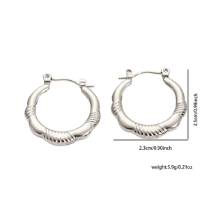 Detailed size specifications for silver stainless steel earrings with bamboo texture