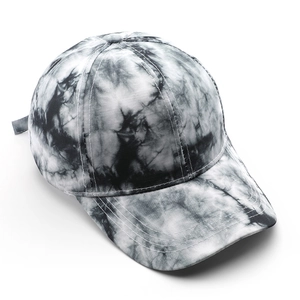 Tie-dye baseball cap with black and white marble pattern made of twill cotton
