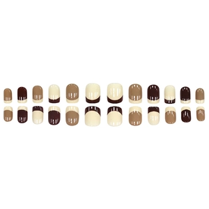 Brown and beige French style short press-on nails set with 24 pieces in a minimalist design
