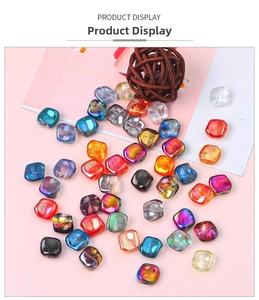 Detailed view of colorful irregular square crystal glass beads for DIY jewelry making