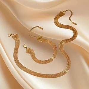 Multi Layer Snake Chain Necklace And Bracelet Stainless Steel Gold Plated Women Waterproof Jewelry