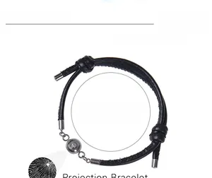Adjustable woven bracelet with I Love You 100 languages projection stone detail