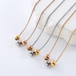 French style stainless steel box chain necklace with tri-color metallic beads pendant