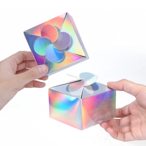 Holographic laser kraft paper gift boxes with flower petal folding closure