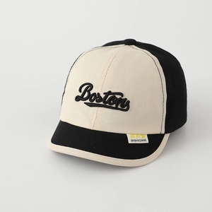 Detail of Boston embroidery and brim texture on vintage color-block kids baseball cap