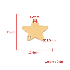 Gold star pendant with small rhinestone and dimensions in stainless steel for jewelry DIY