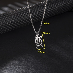 Silver stainless steel pug pendant necklace with hollow outline on 60cm chain
