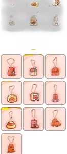 Detailed size chart and multi-style display of acrylic cartoon capybara keychains