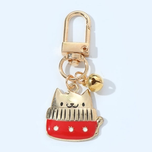 Christmas dog keychain with gold bell and bone pendant made of zinc alloy for holiday gifts
