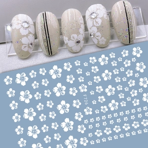 Stickers ongles fleurs de cerisier blanches ultra-fins F726 avec motifs et dorures